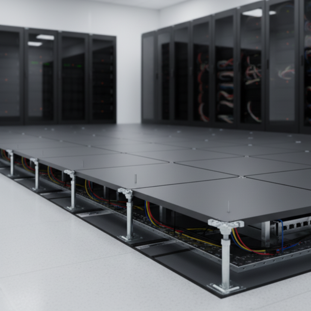 Piso elevado técnico instalado em sala de data center